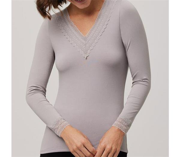 Ysabel Mora Camiseta Térmica Cuello Pico Encaje 70012 Talla L Gris -  Mercería Noiva